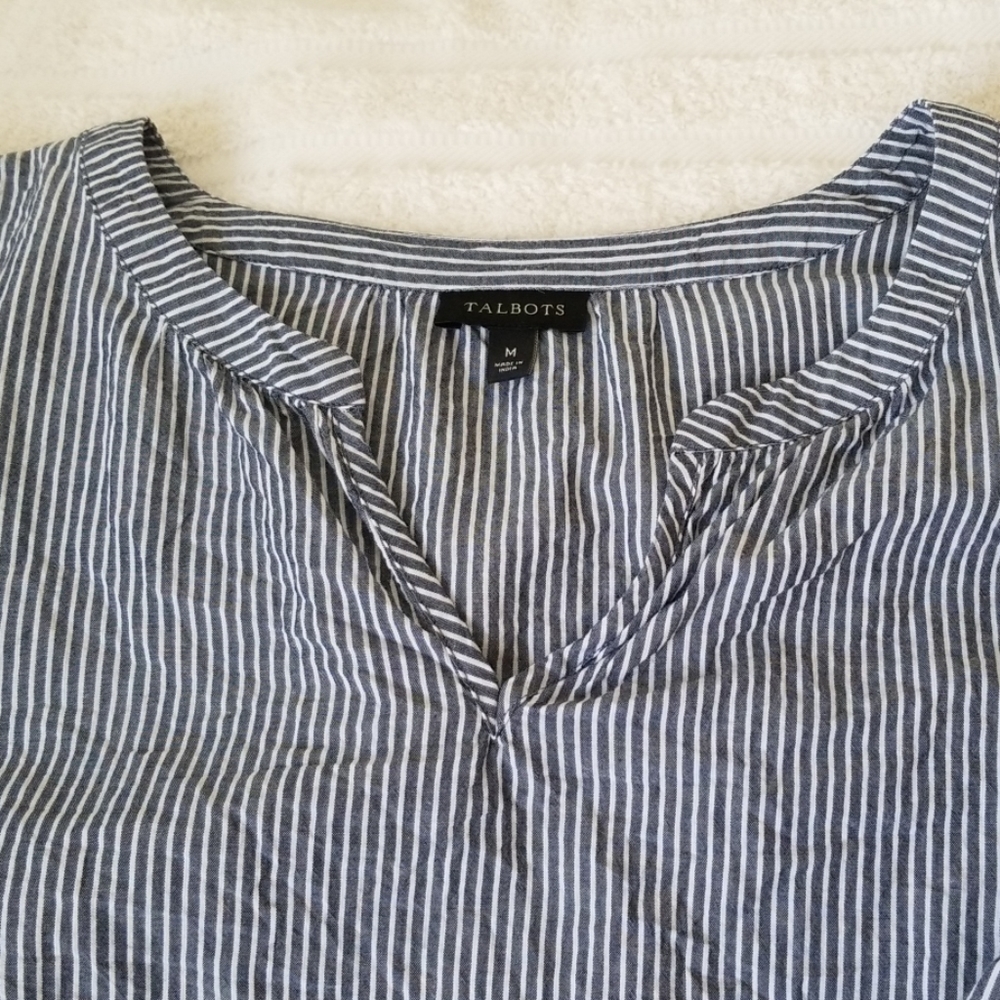 Talbots Gray and White Striped Top in Size Medium - Picture 3 of 8